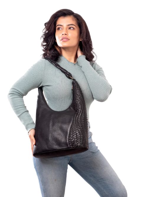 Albany Green Washed Leather Hobo Bag, Color: Black