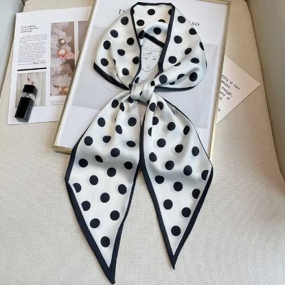Polka Dot Simple Geometric Long Silk Head Scarf
