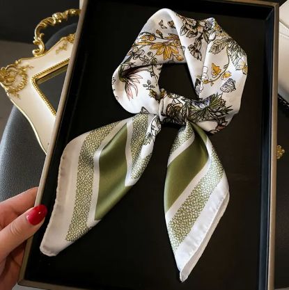 Silky Butterfly Print Hair/Neck Scarf, Color: Green