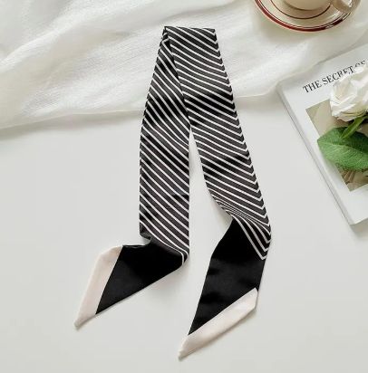 Striped Skinny Scarf, Color: Black