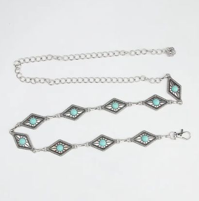 Vintage Pattern Turquoise Decor Waist Chain Belt, Color: Type1