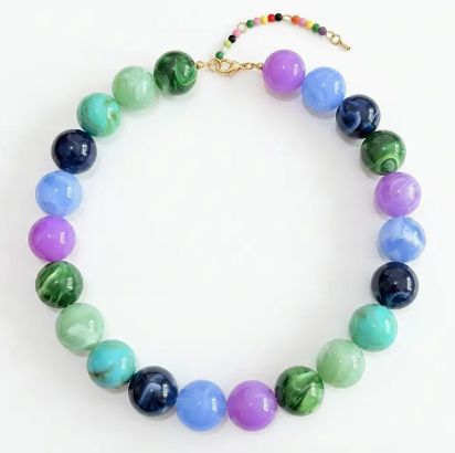 Dopamine Acrylic Beaded Necklace, Color: Purp/Blu/Gre
