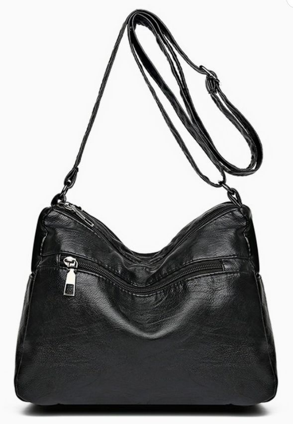 Texture Soft Leather Messenger Bag, Color: Black
