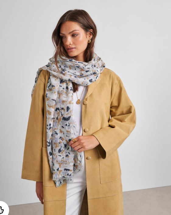 Terrazzo Printed Scarf, Color: White/Caramel/Navy