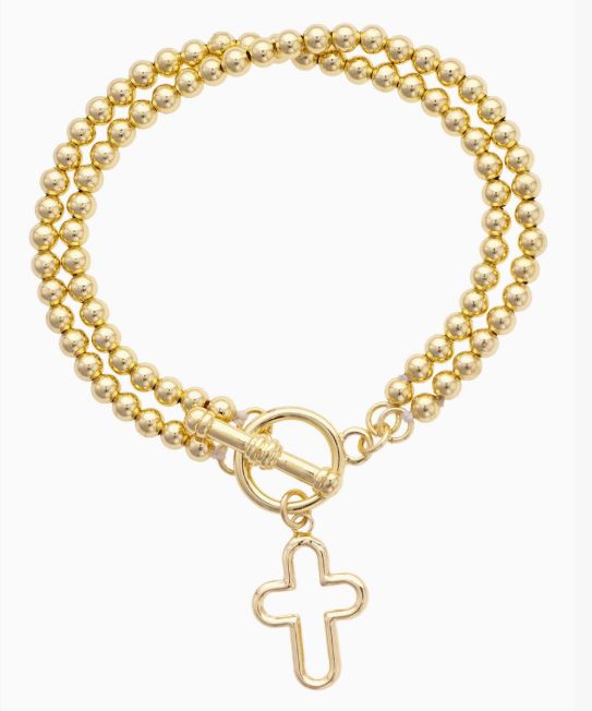 Foster Open Cross Ball Bead Stretch Toggle Bracelet