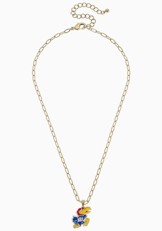 Kansas Jayhawks Enamel Pendant Necklace in Shiny Gold