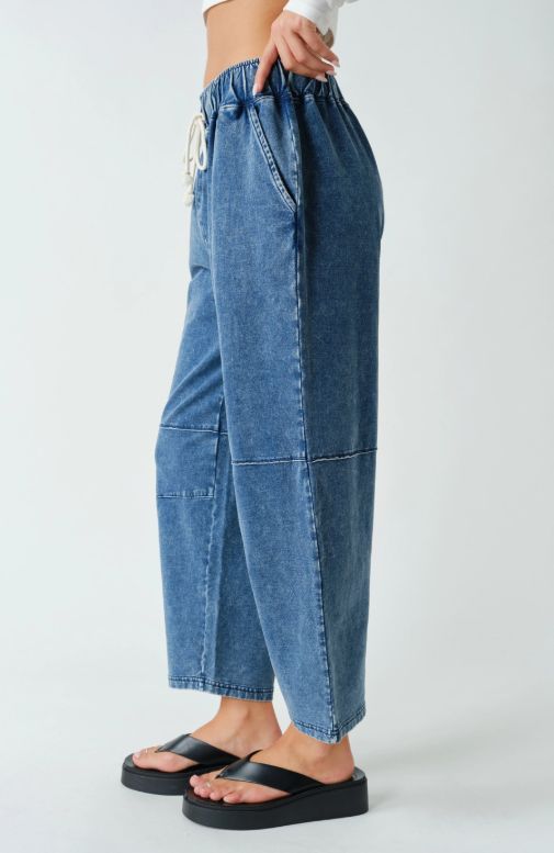 Cotton Blend Mineral Wash Cropped Straight Leg Pants