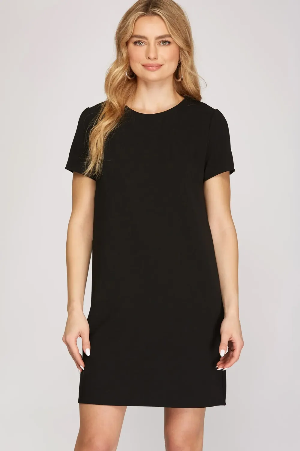 Short Sleeve Heavy Knit Shift Dress, Color: Black, Size: Small