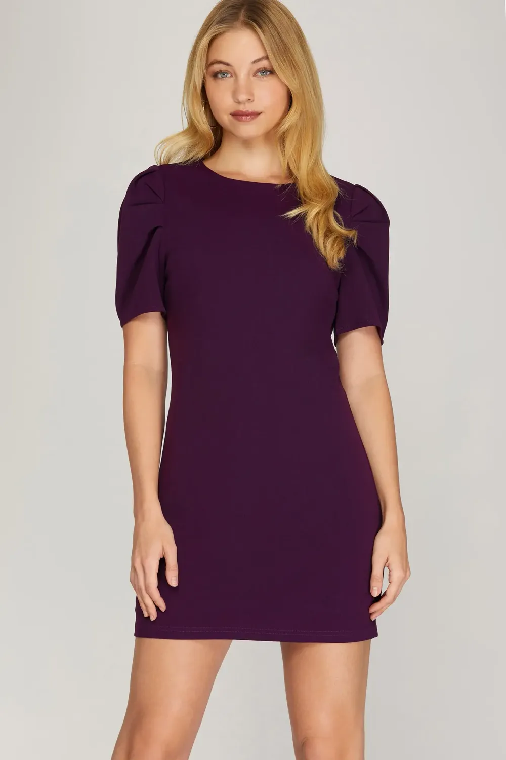 Puff Sleeve Heavy Knit Dress, Color: Eggplant, Size: Small