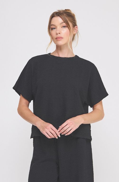 Cotton Blend Jacquard Knit Top, Color: Black, Size: Small