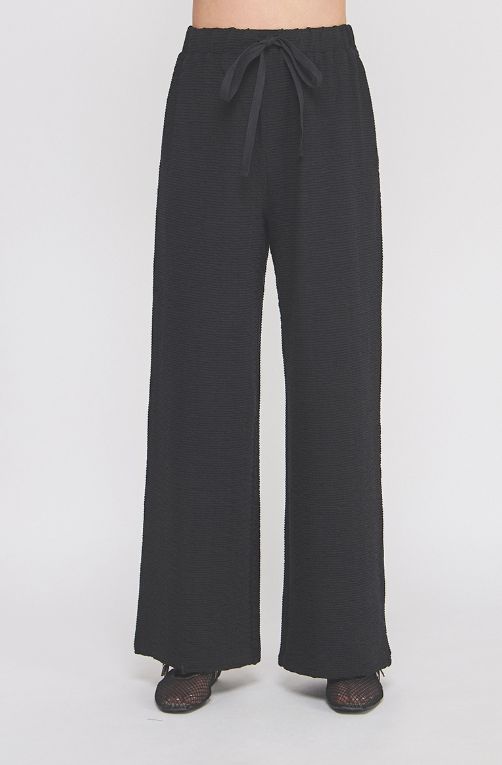 Cotton Blend Jacquard Knit Elastic Tie Wide Leg Pants
