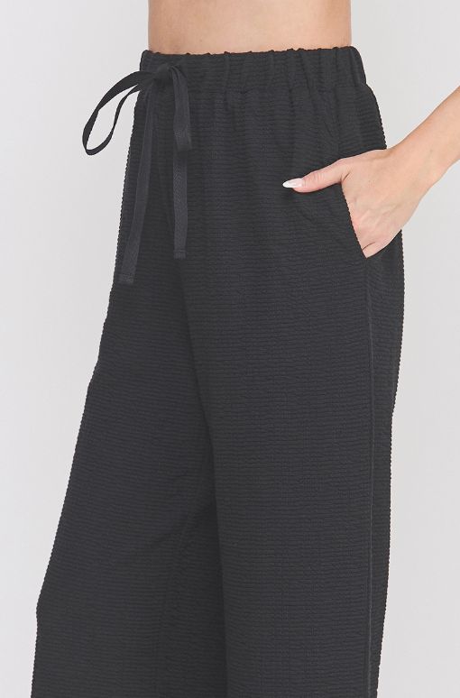 Cotton Blend Jacquard Knit Elastic Tie Wide Leg Pants