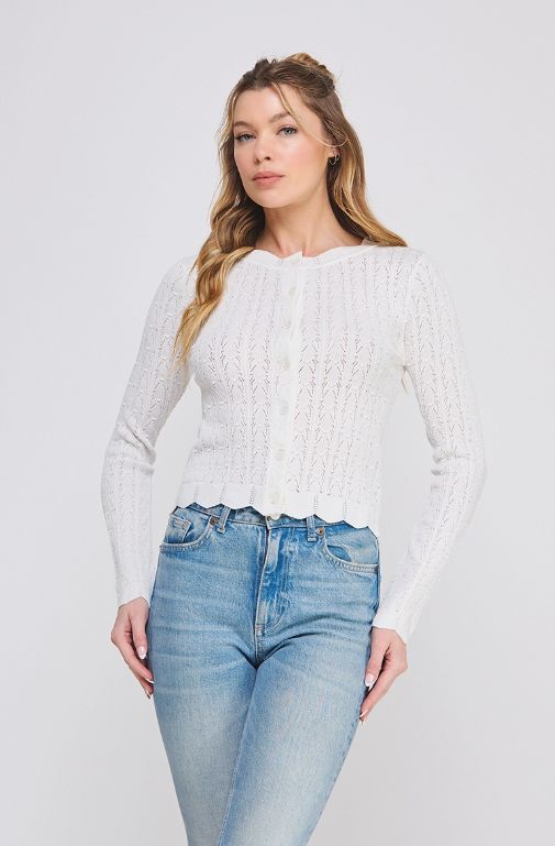 Lightweight Pointelle Cardigan, Color: Off White, Size: Small
