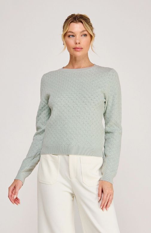 Pointelle Scallop Sweater Knit Top, Color: Light Sage, Size: Small