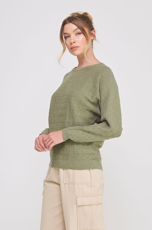 Fine Gauge Pointelle Dolman LS Sweater