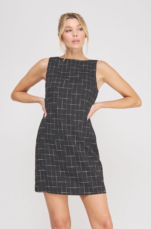 Grid Pattern Mini Dress