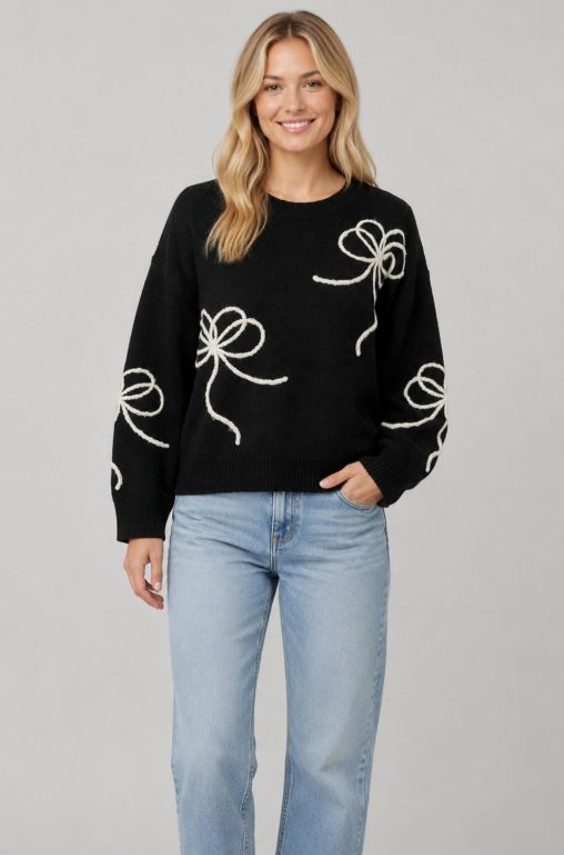 Bow Embroidered Crewneck Sweater