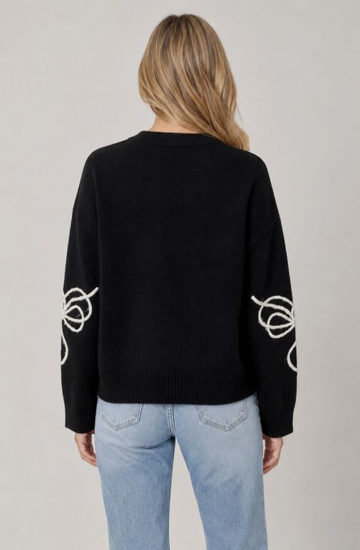 Bow Embroidered Crewneck Sweater
