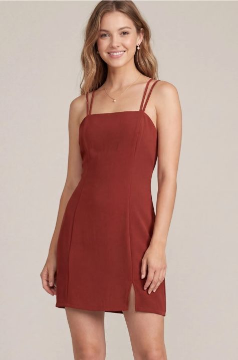 Double Strap Woven Mini Dress, Color: Wine, Size: Small