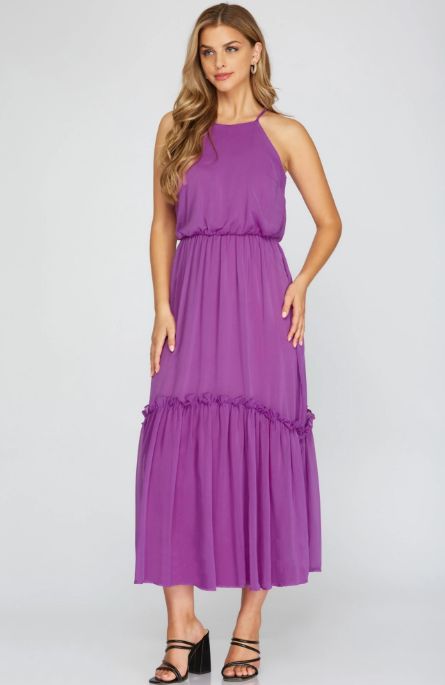 Woven Cami Dress with Elastic Waist, Color: Purple, Size: Small