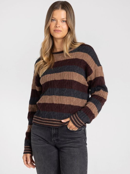 Carlisle Sweater, Color: Brown Charcoal Stripe, Size: Small