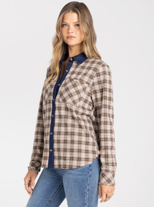 Rowe Top, Color: Western Cream Brown Plaid, Size: X-Large
