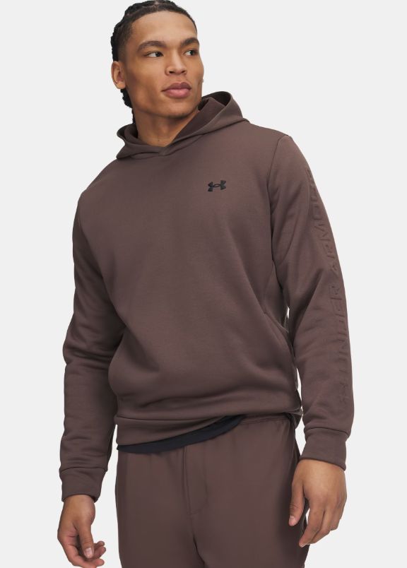 Armour Fleece Wordmark Emboss Men's Hoodie, Color: Peppercorn, Size: Large