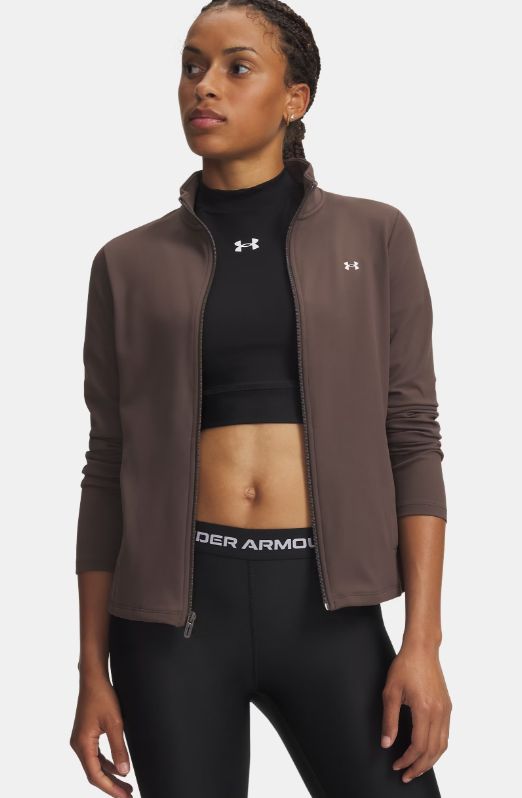 UA Motion Women's Full Zip, Color: Peppercorn/White, Size: Small