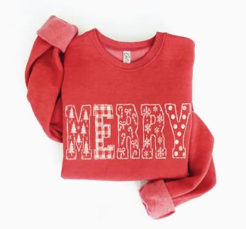 Merry Patch Sketch Graphic Sweatshirt, Color: Cranberry Heather, Size: Small
