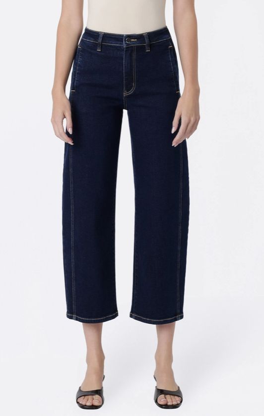 High Rise Seam Detail Welt Pocket Barrel Jeans