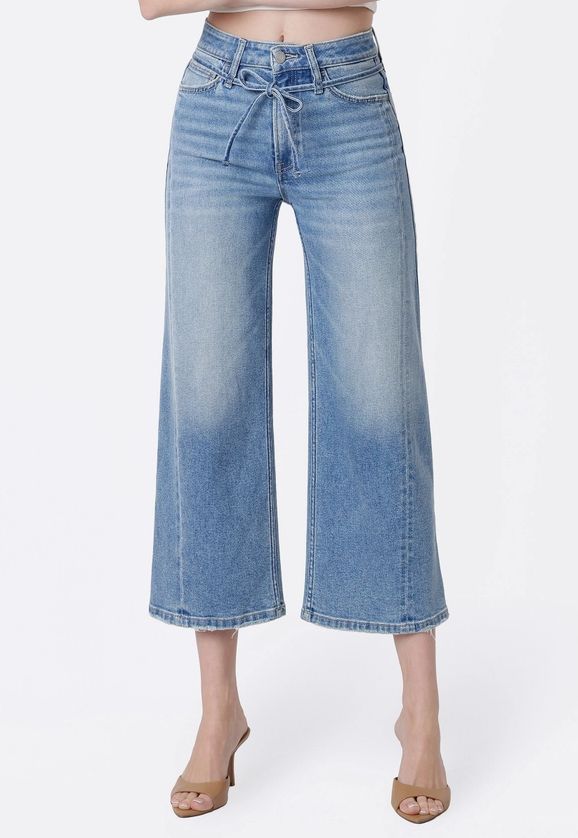 Olivia | Super High Rise | Crop Wide Leg Jeans, Color: On The Blue, Inseam: 26 1/2", Size: 4/27