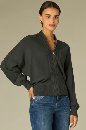 Dolman Sleeve Zip Front Sweater Cardigan, Color: Dark Spruce, Size: Small