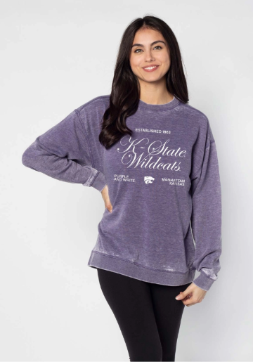 Kansas State Wildcats Signature Burnout Crewneck Sweatshirt, Color: Grape, Size: Small