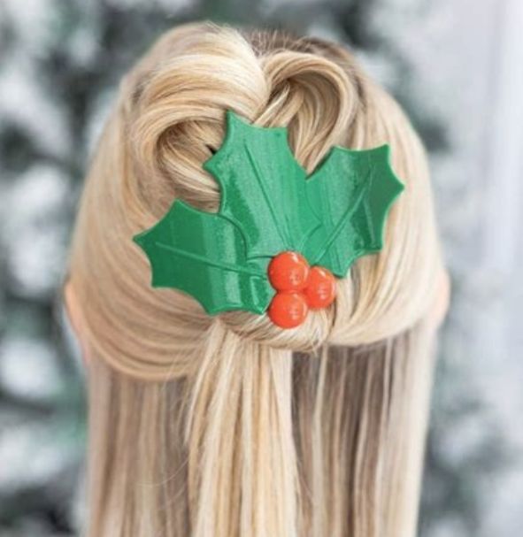 Glitter Holly Leaves Flat Hair Clip