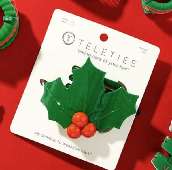 Glitter Holly Leaves Flat Hair Clip
