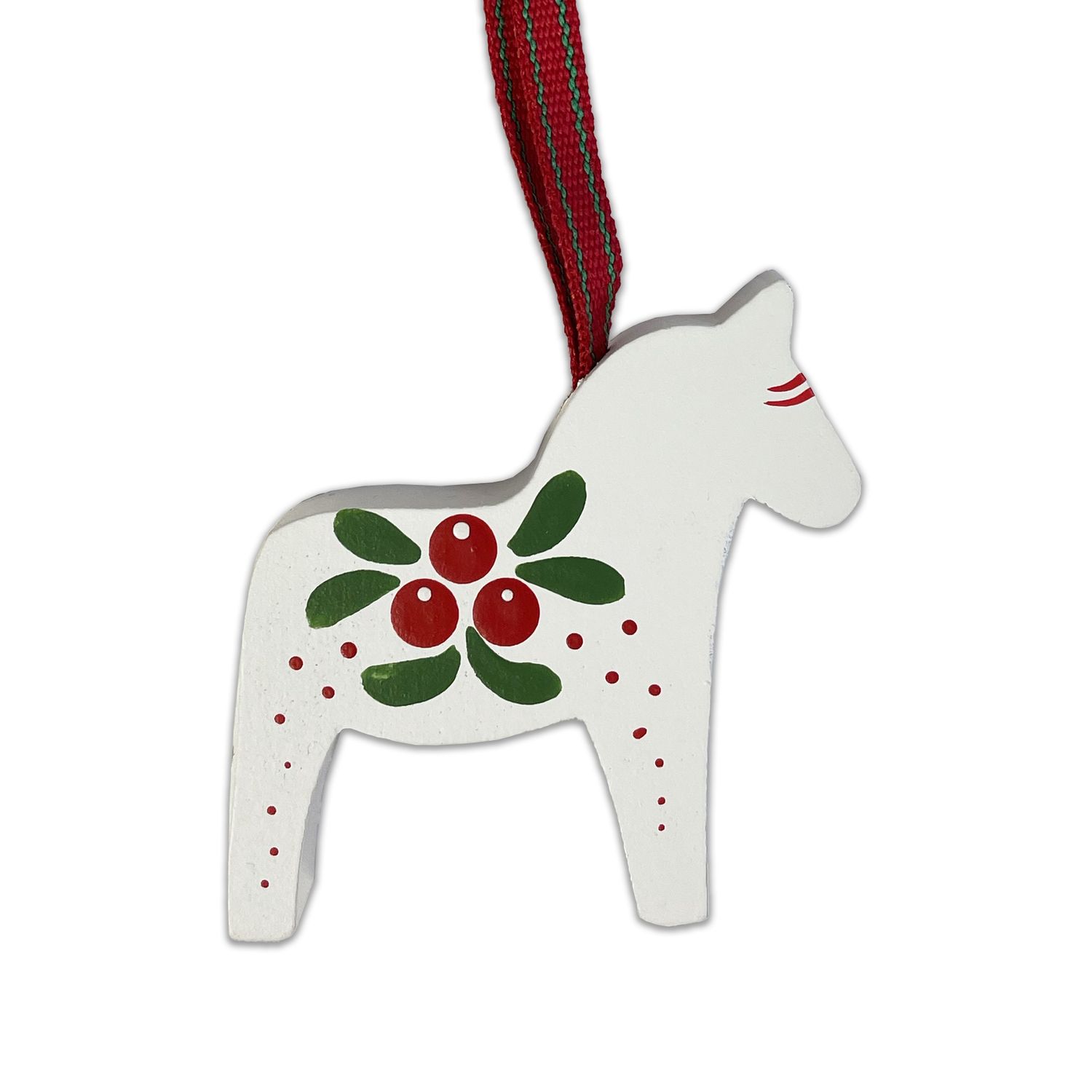 Horse ornament white w/lingonberry