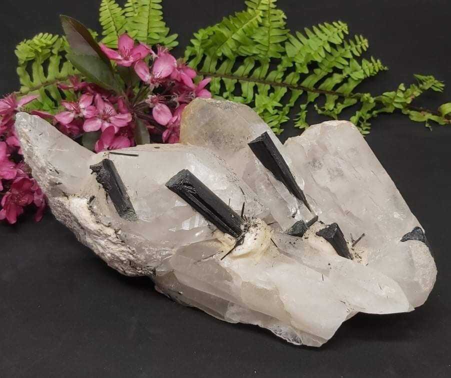 Quartz with Black Tourmaline Cluster
