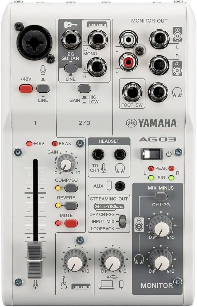 Yamaha AG03mk2 White 3 Channel Live Streaming Mixer Certified Refurbished