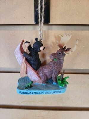 Bear and Moose Canoe Ornament