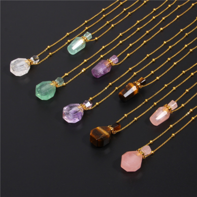 Premium Perfume bottle in healing crystal pendant necklace
