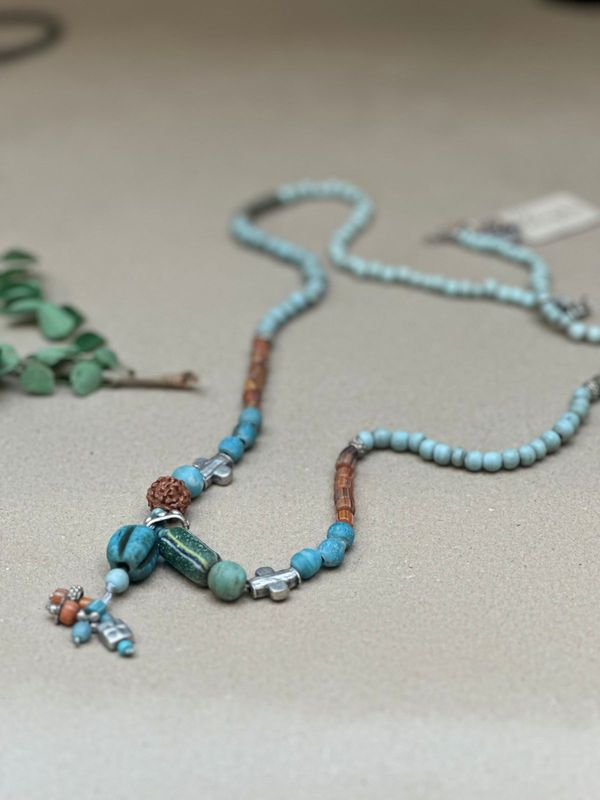 Necklace glass beadsseedslava stone