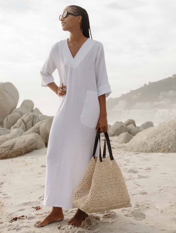 Kaftan Mykonos Long White Cotton Muslin