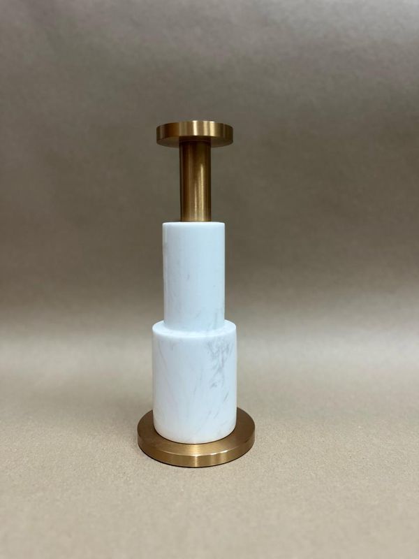 Candle Holder Marble White Gld
