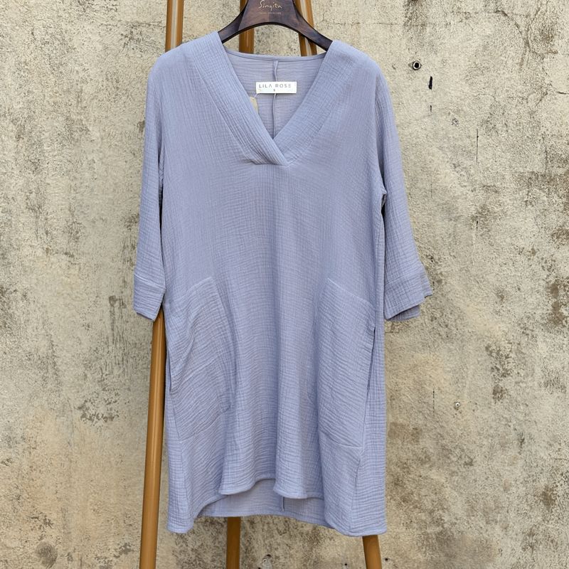 Kaftan Mykonos Short Grey Cotton Muslin