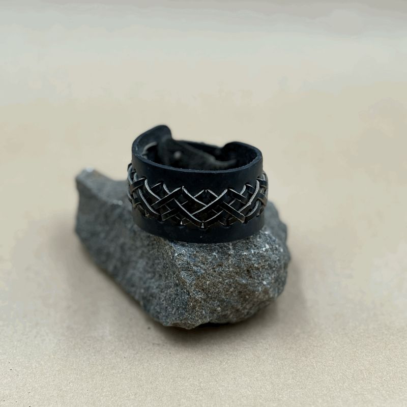 Bracelet Lthr Border Plaited Blk