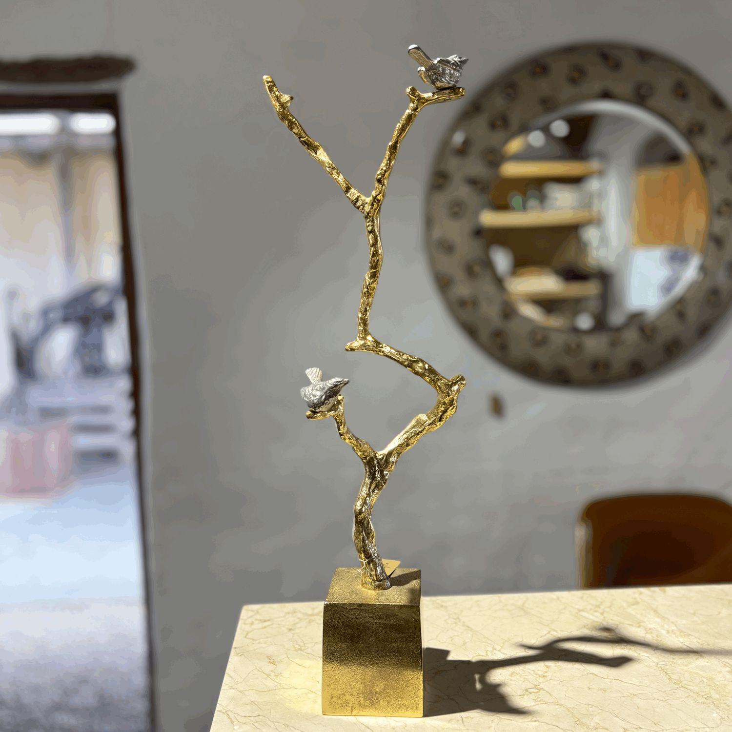 Figurine Branch with Birds Gold