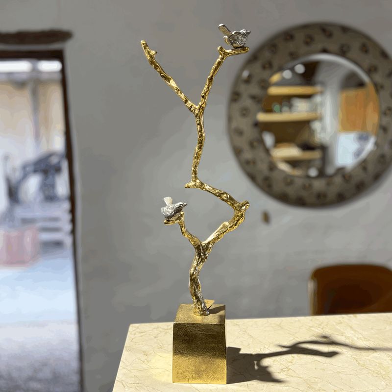 Figurine Branch with Birds Gold