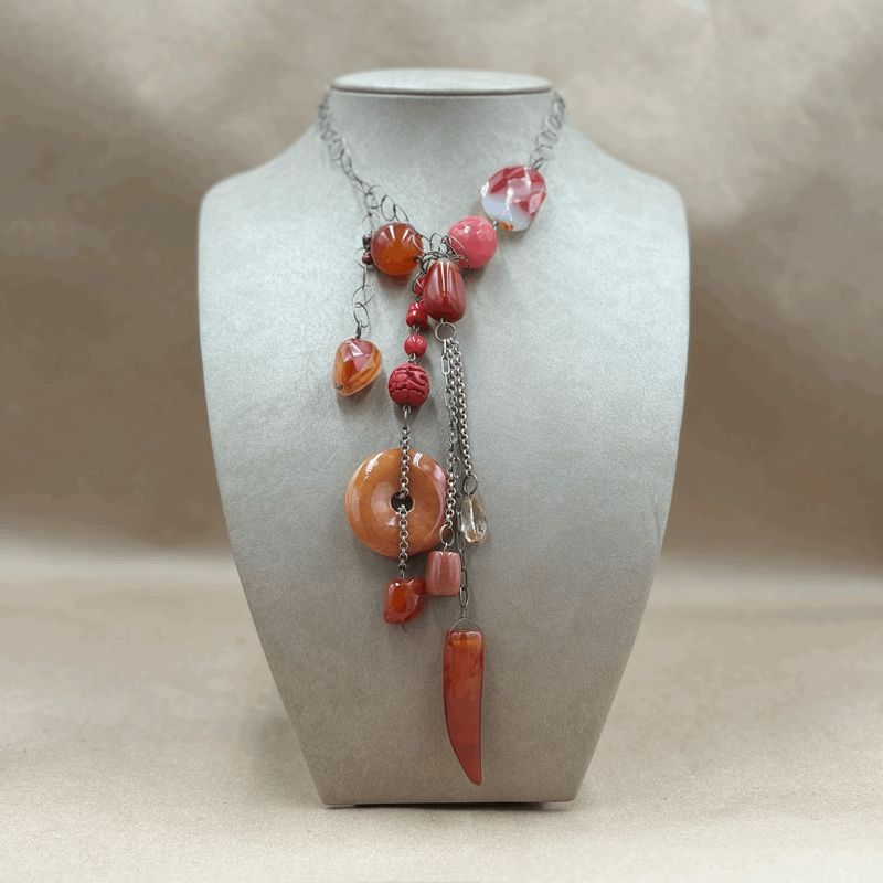 Carnelian donut stone and horn on silver