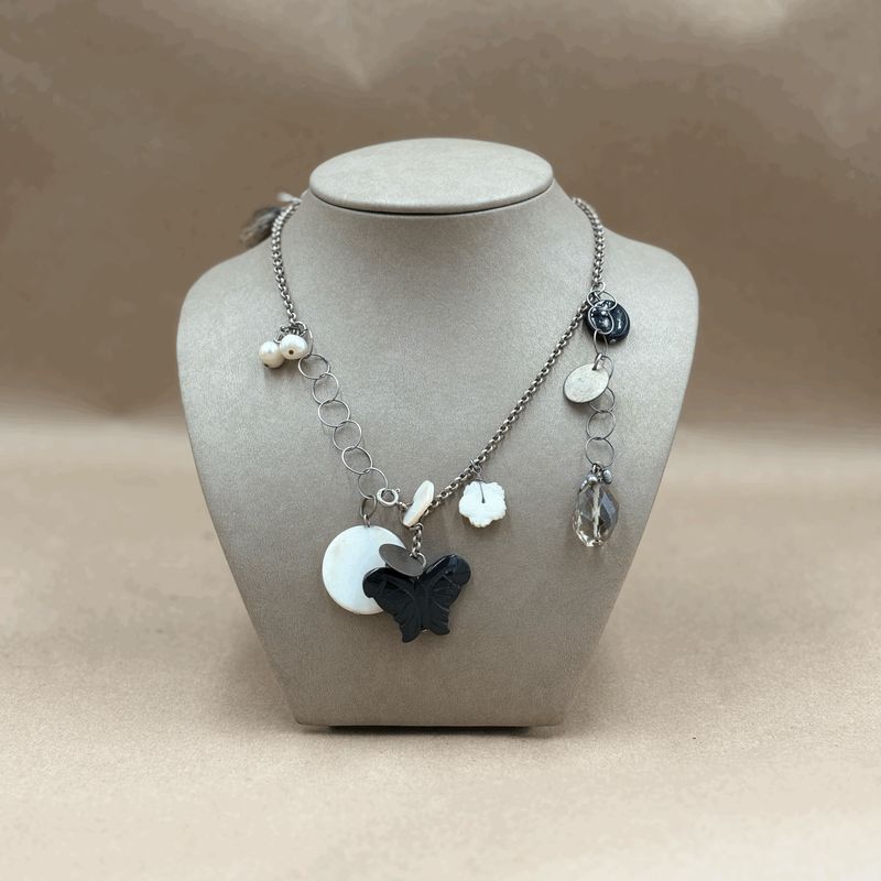 Turq mop and disc dangle on silver chain