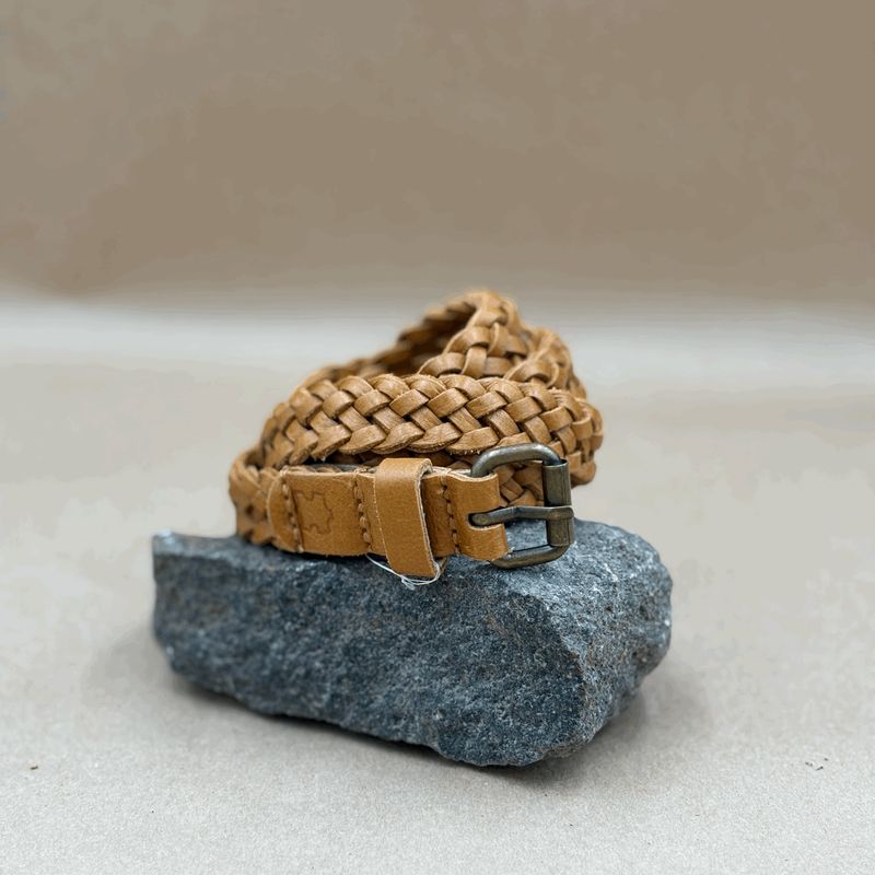 Belt Leather Plaited Mustard